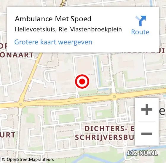 Locatie op kaart van de 112 melding: Ambulance Met Spoed Naar Hellevoetsluis, Rie Mastenbroekplein op 22 april 2024 09:45