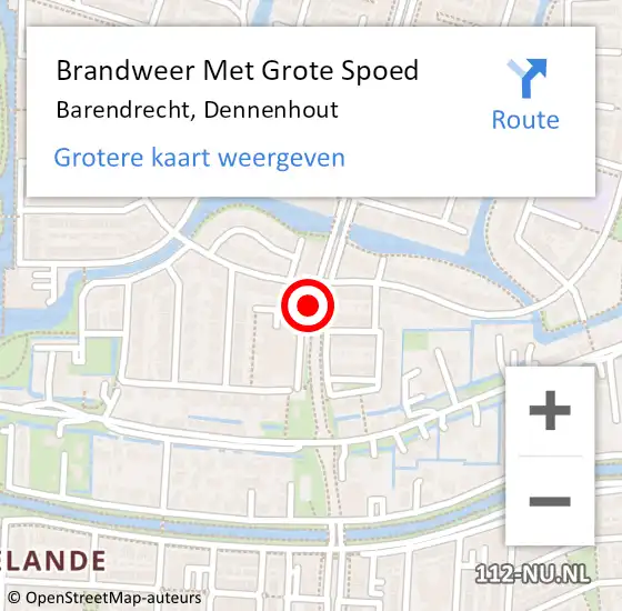 Locatie op kaart van de 112 melding: Brandweer Met Grote Spoed Naar Barendrecht, Dennenhout op 22 april 2024 09:46