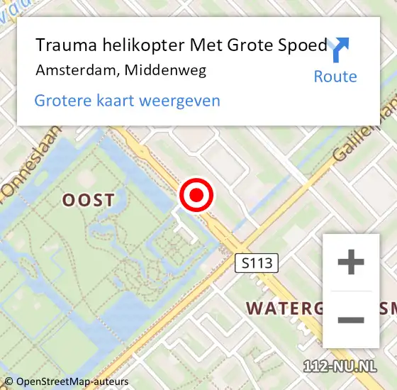 Locatie op kaart van de 112 melding: Trauma helikopter Met Grote Spoed Naar Amsterdam, Middenweg op 22 april 2024 10:17