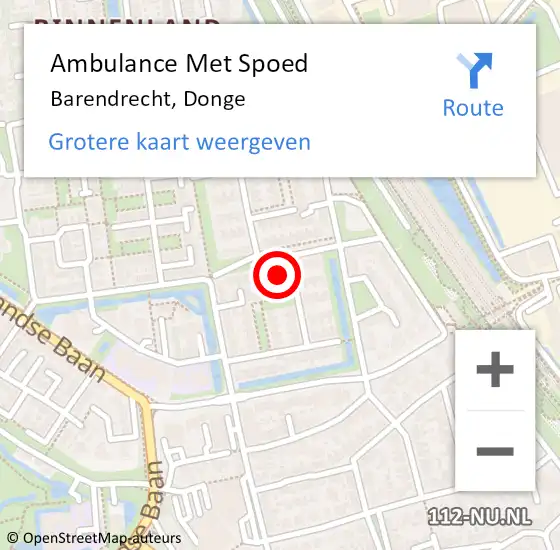 Locatie op kaart van de 112 melding: Ambulance Met Spoed Naar Barendrecht, Donge op 22 april 2024 10:23