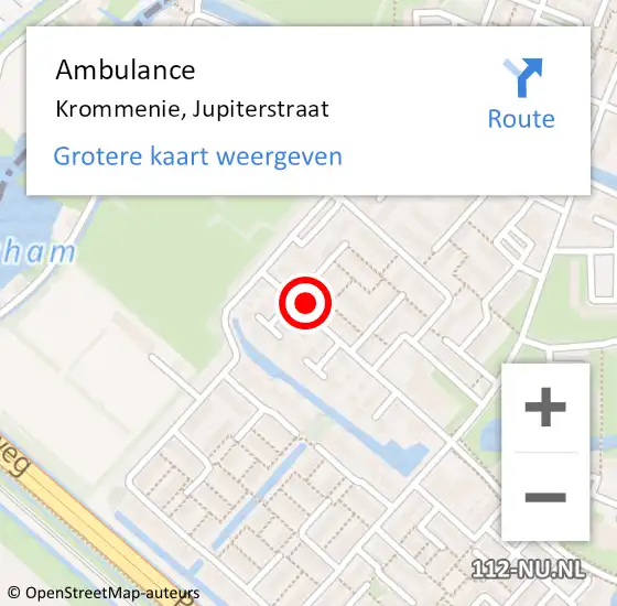 Locatie op kaart van de 112 melding: Ambulance Krommenie, Jupiterstraat op 22 april 2024 10:59