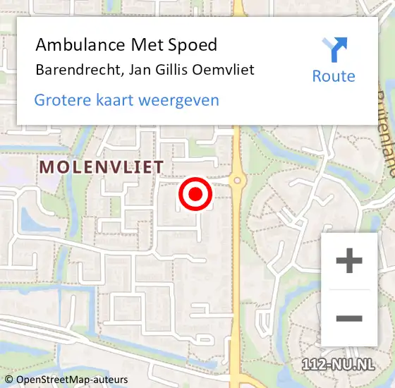 Locatie op kaart van de 112 melding: Ambulance Met Spoed Naar Barendrecht, Jan Gillis Oemvliet op 22 april 2024 11:03