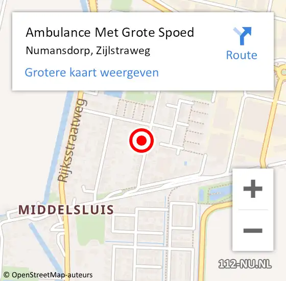 Locatie op kaart van de 112 melding: Ambulance Met Grote Spoed Naar Numansdorp, Zijlstraweg op 22 april 2024 11:03