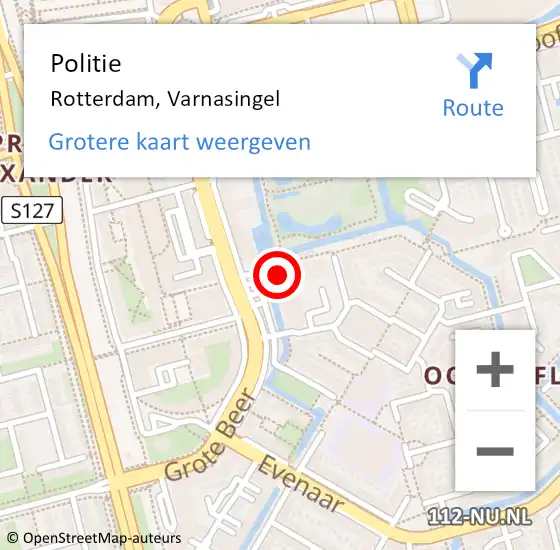 Locatie op kaart van de 112 melding: Politie Rotterdam, Varnasingel op 22 april 2024 11:46