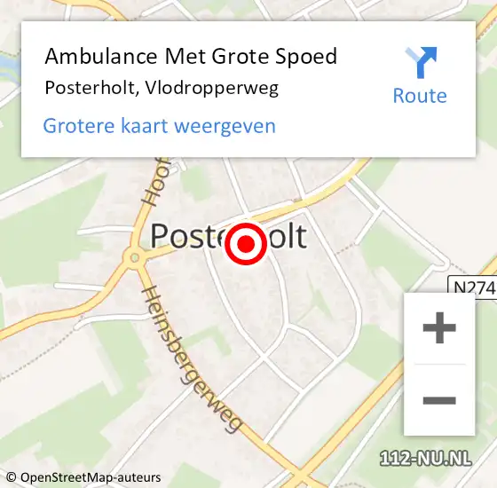 Locatie op kaart van de 112 melding: Ambulance Met Grote Spoed Naar Posterholt, Vlodropperweg op 22 april 2024 11:48