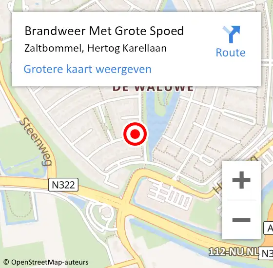 Locatie op kaart van de 112 melding: Brandweer Met Grote Spoed Naar Zaltbommel, Hertog Karellaan op 22 april 2024 11:49