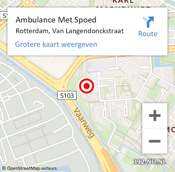 Locatie op kaart van de 112 melding: Ambulance Met Spoed Naar Rotterdam, Van Langendonckstraat op 22 april 2024 11:56