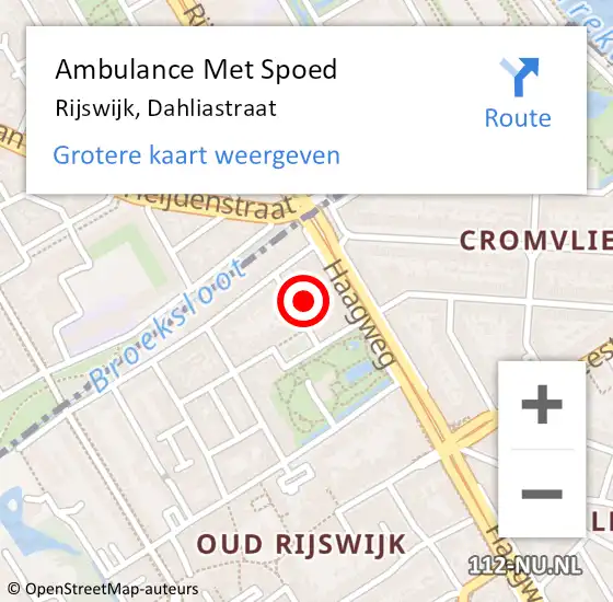 Locatie op kaart van de 112 melding: Ambulance Met Spoed Naar Rijswijk, Dahliastraat op 22 april 2024 12:02