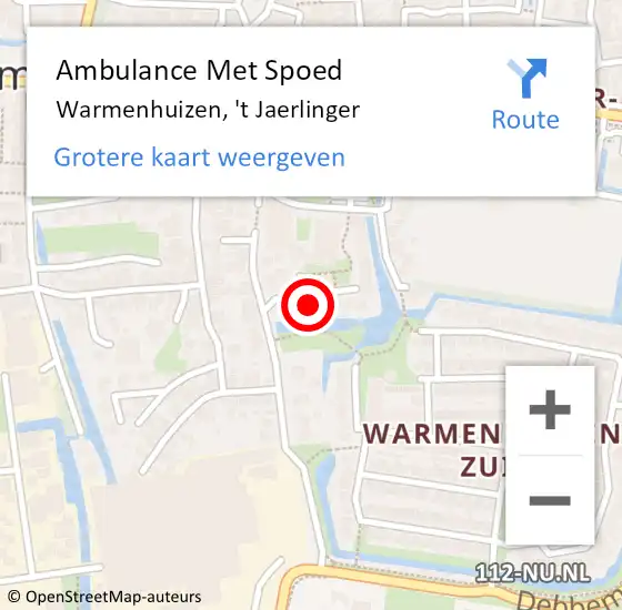 Locatie op kaart van de 112 melding: Ambulance Met Spoed Naar Warmenhuizen, 't Jaerlinger op 22 april 2024 12:24
