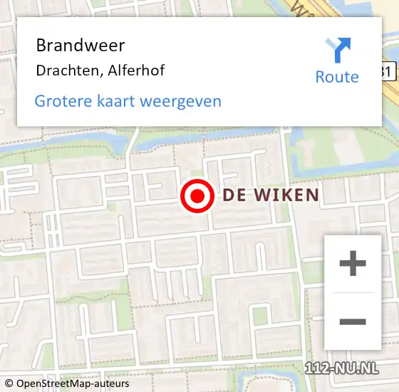 Locatie op kaart van de 112 melding: Brandweer Drachten, Alferhof op 22 april 2024 12:36