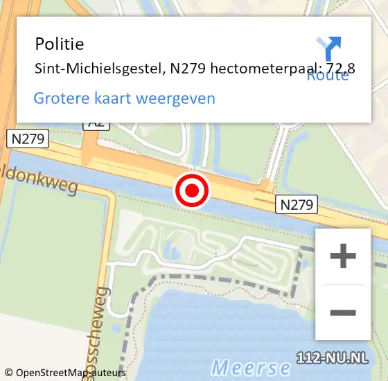 Locatie op kaart van de 112 melding: Politie Sint-Michielsgestel, N279 hectometerpaal: 72,8 op 22 april 2024 12:40