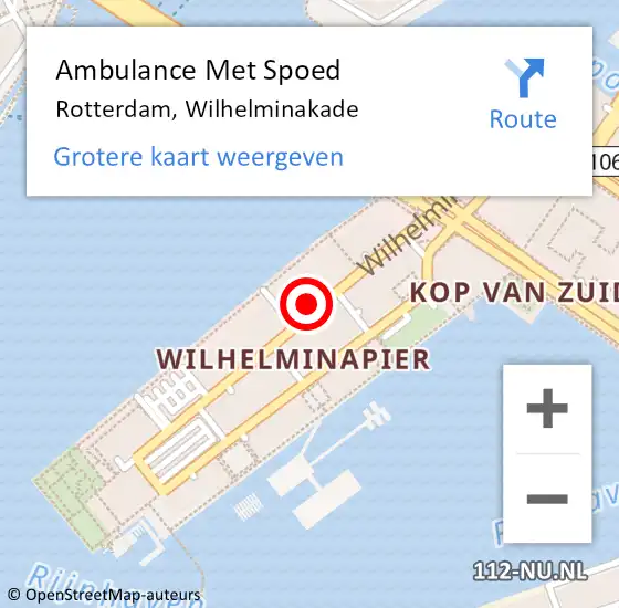 Locatie op kaart van de 112 melding: Ambulance Met Spoed Naar Rotterdam, Wilhelminakade op 22 april 2024 12:49