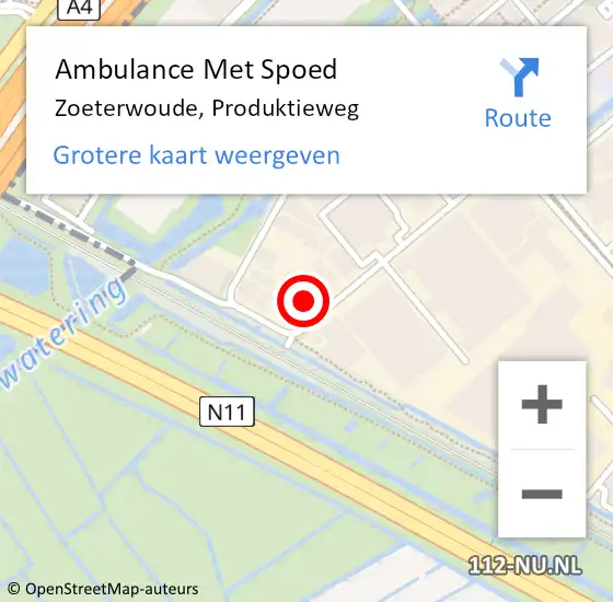 Locatie op kaart van de 112 melding: Ambulance Met Spoed Naar Zoeterwoude, Produktieweg op 22 april 2024 12:59