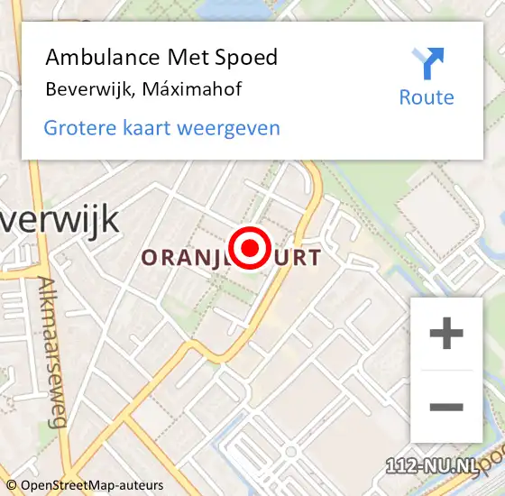 Locatie op kaart van de 112 melding: Ambulance Met Spoed Naar Beverwijk, Máximahof op 22 april 2024 13:04