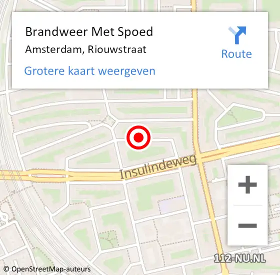 Locatie op kaart van de 112 melding: Brandweer Met Spoed Naar Amsterdam, Riouwstraat op 22 april 2024 13:45