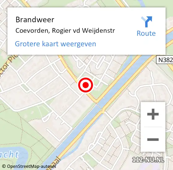 Locatie op kaart van de 112 melding: Brandweer Coevorden, Rogier vd Weijdenstr op 22 april 2024 14:05