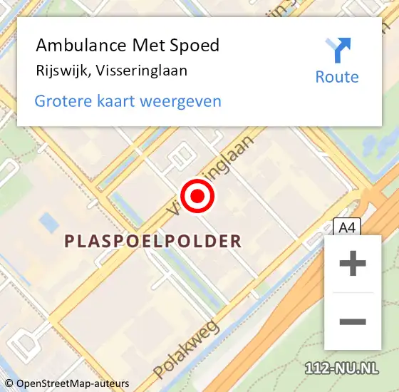 Locatie op kaart van de 112 melding: Ambulance Met Spoed Naar Rijswijk, Visseringlaan op 22 april 2024 14:06