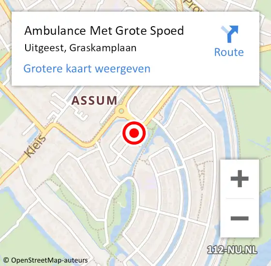 Locatie op kaart van de 112 melding: Ambulance Met Grote Spoed Naar Uitgeest, Graskamplaan op 22 april 2024 14:06