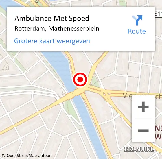 Locatie op kaart van de 112 melding: Ambulance Met Spoed Naar Rotterdam, Mathenesserplein op 22 april 2024 14:31