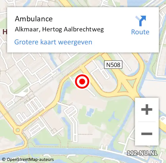 Locatie op kaart van de 112 melding: Ambulance Alkmaar, Hertog Aalbrechtweg op 22 april 2024 14:39