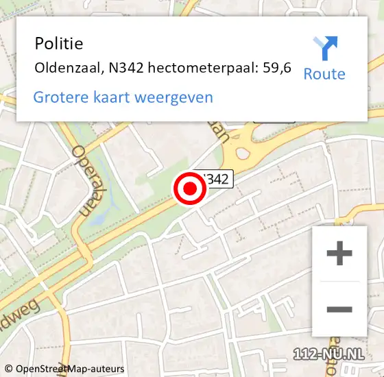 Locatie op kaart van de 112 melding: Politie Oldenzaal, N342 hectometerpaal: 59,6 op 22 april 2024 14:41