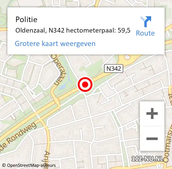 Locatie op kaart van de 112 melding: Politie Oldenzaal, N342 hectometerpaal: 59,5 op 22 april 2024 14:41