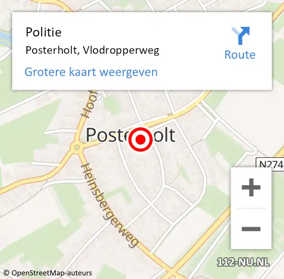 Locatie op kaart van de 112 melding: Politie Posterholt, Vlodropperweg op 22 april 2024 14:41