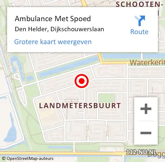 Locatie op kaart van de 112 melding: Ambulance Met Spoed Naar Den Helder, Dijkschouwerslaan op 22 april 2024 15:07