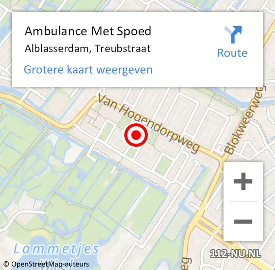 Locatie op kaart van de 112 melding: Ambulance Met Spoed Naar Alblasserdam, Treubstraat op 22 april 2024 16:08