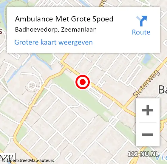 Locatie op kaart van de 112 melding: Ambulance Met Grote Spoed Naar Badhoevedorp, Zeemanlaan op 22 april 2024 16:24