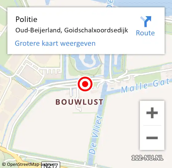 Locatie op kaart van de 112 melding: Politie Oud-Beijerland, Goidschalxoordsedijk op 22 april 2024 16:25