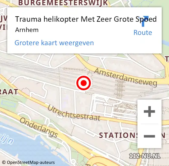 Locatie op kaart van de 112 melding: Trauma helikopter Met Zeer Grote Spoed Naar Arnhem op 22 april 2024 16:32
