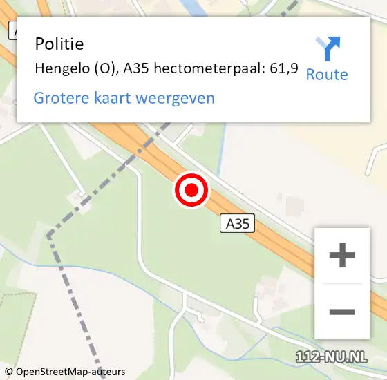 Locatie op kaart van de 112 melding: Politie Hengelo (O), A35 hectometerpaal: 61,9 op 22 april 2024 16:59