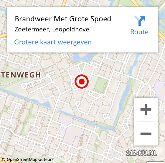 Locatie op kaart van de 112 melding: Brandweer Met Grote Spoed Naar Zoetermeer, Leopoldhove op 22 april 2024 17:13