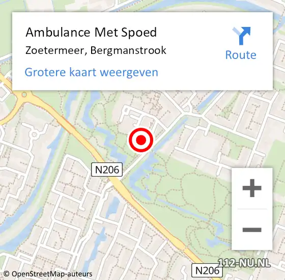 Locatie op kaart van de 112 melding: Ambulance Met Spoed Naar Zoetermeer, Bergmanstrook op 22 april 2024 17:15