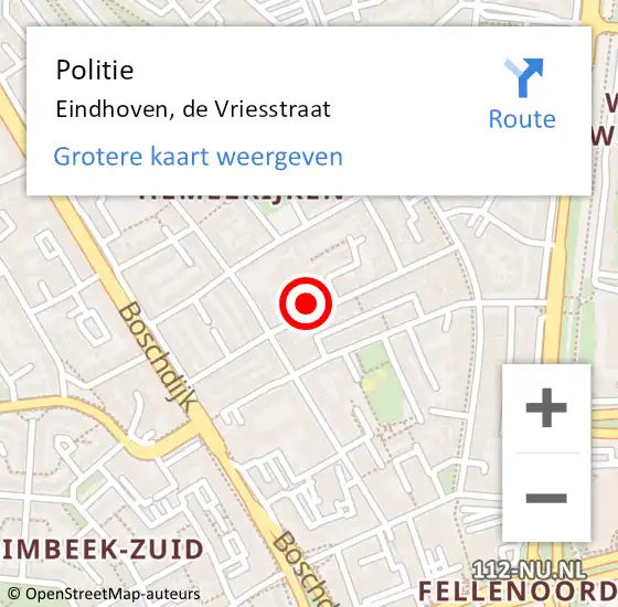 Locatie op kaart van de 112 melding: Politie Eindhoven, de Vriesstraat op 22 april 2024 17:15
