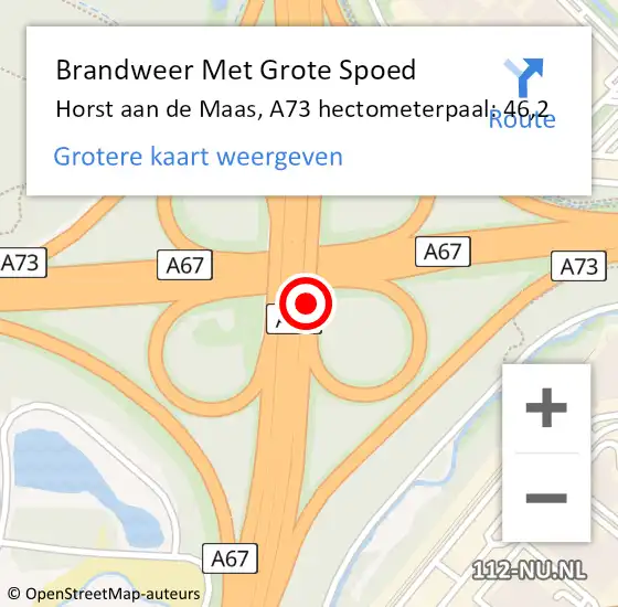 Locatie op kaart van de 112 melding: Brandweer Met Grote Spoed Naar Horst aan de Maas, A73 hectometerpaal: 46,2 op 22 april 2024 17:24