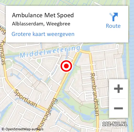 Locatie op kaart van de 112 melding: Ambulance Met Spoed Naar Alblasserdam, Weegbree op 22 april 2024 17:34