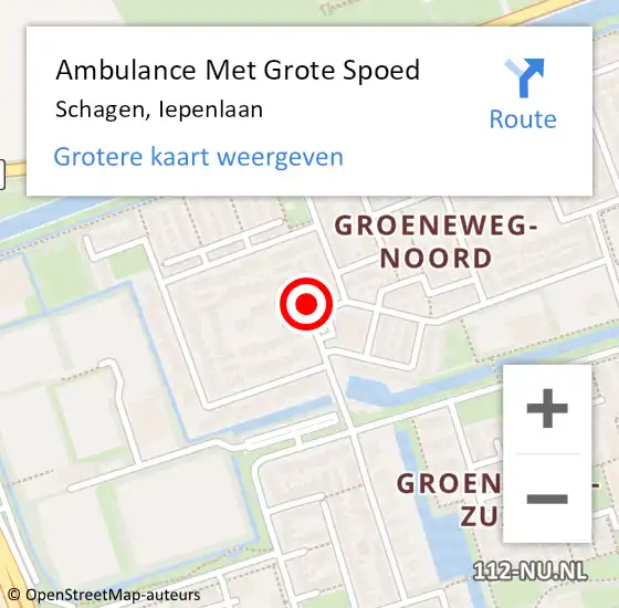 Locatie op kaart van de 112 melding: Ambulance Met Grote Spoed Naar Schagen, Iepenlaan op 22 april 2024 17:42
