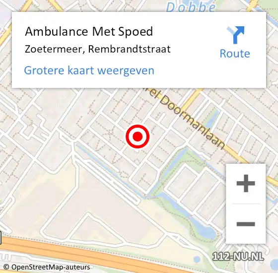 Locatie op kaart van de 112 melding: Ambulance Met Spoed Naar Zoetermeer, Rembrandtstraat op 22 april 2024 18:08