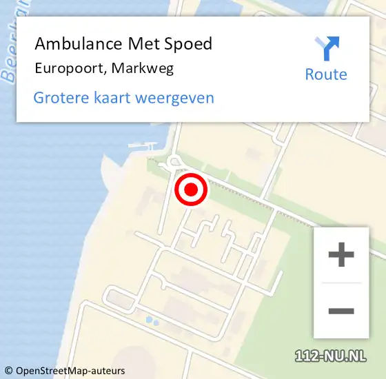 Locatie op kaart van de 112 melding: Ambulance Met Spoed Naar Europoort, Markweg op 22 april 2024 18:34
