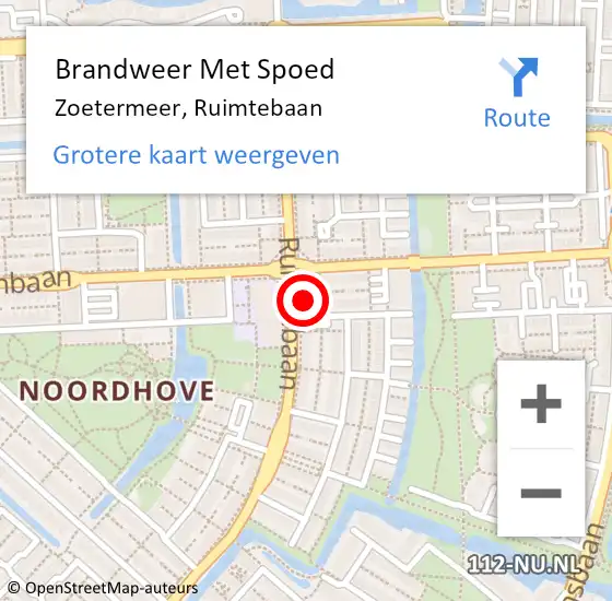 Locatie op kaart van de 112 melding: Brandweer Met Spoed Naar Zoetermeer, Ruimtebaan op 22 april 2024 18:50