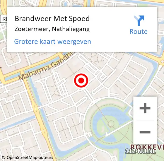 Locatie op kaart van de 112 melding: Brandweer Met Spoed Naar Zoetermeer, Nathaliegang op 22 april 2024 19:03