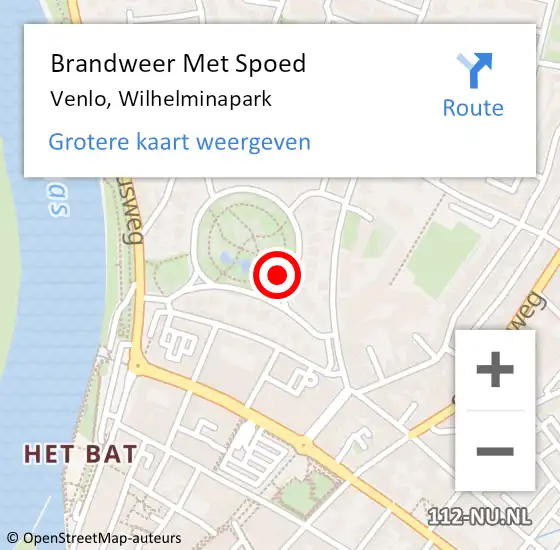 Locatie op kaart van de 112 melding: Brandweer Met Spoed Naar Venlo, Wilhelminapark op 22 april 2024 19:05