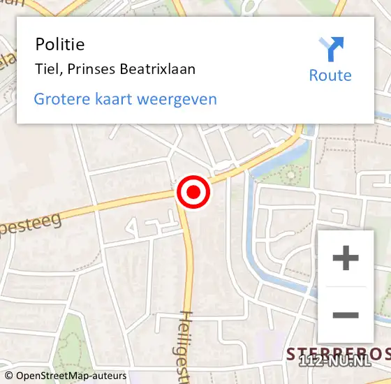 Locatie op kaart van de 112 melding: Politie Tiel, Prinses Beatrixlaan op 22 april 2024 19:07