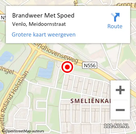Locatie op kaart van de 112 melding: Brandweer Met Spoed Naar Venlo, Meidoornstraat op 22 april 2024 19:22