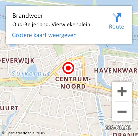 Locatie op kaart van de 112 melding: Brandweer Oud-Beijerland, Vierwiekenplein op 22 april 2024 19:22