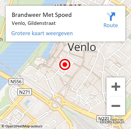 Locatie op kaart van de 112 melding: Brandweer Met Spoed Naar Venlo, Gildenstraat op 22 april 2024 19:23