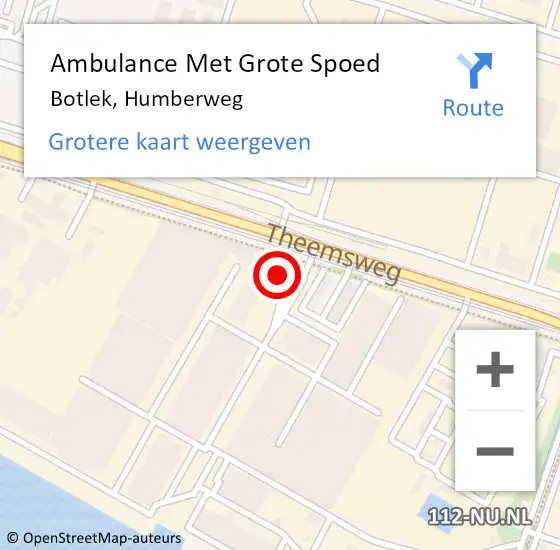 Locatie op kaart van de 112 melding: Ambulance Met Grote Spoed Naar Botlek, Humberweg op 22 april 2024 19:39