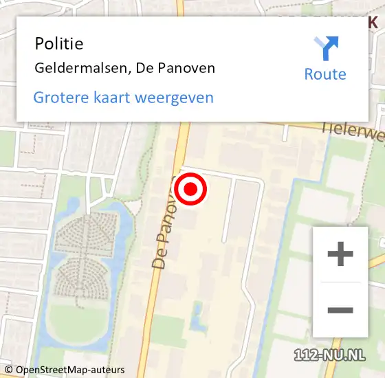 Locatie op kaart van de 112 melding: Politie Geldermalsen, De Panoven op 22 april 2024 19:41
